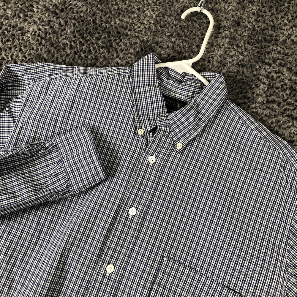J. Crew Shirt Mens Medium Blue Check Long Sleeve Button Up Cotton Casual Oarsman